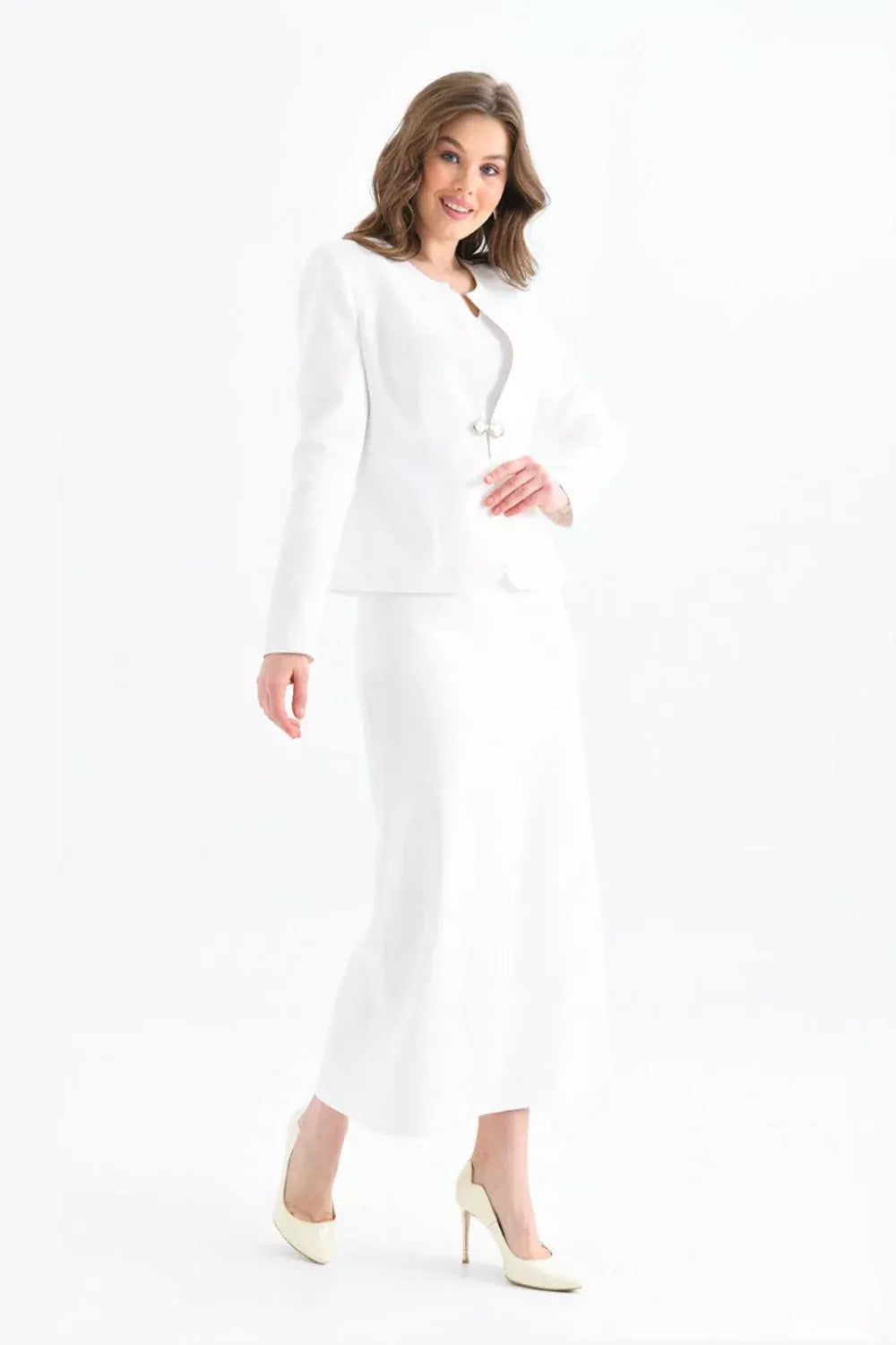 Pencil Skirted Suit White 