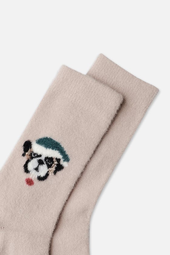 Plush Single Dog Patterned Christmas Themed Sock SCB-281 