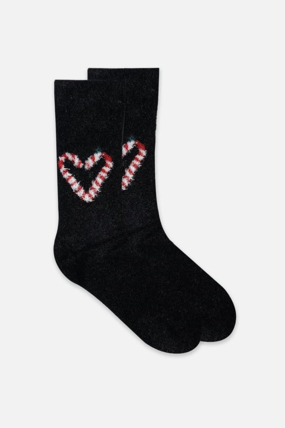 Plush Single Heart Patterned Christmas Themed Sock SCB-283 