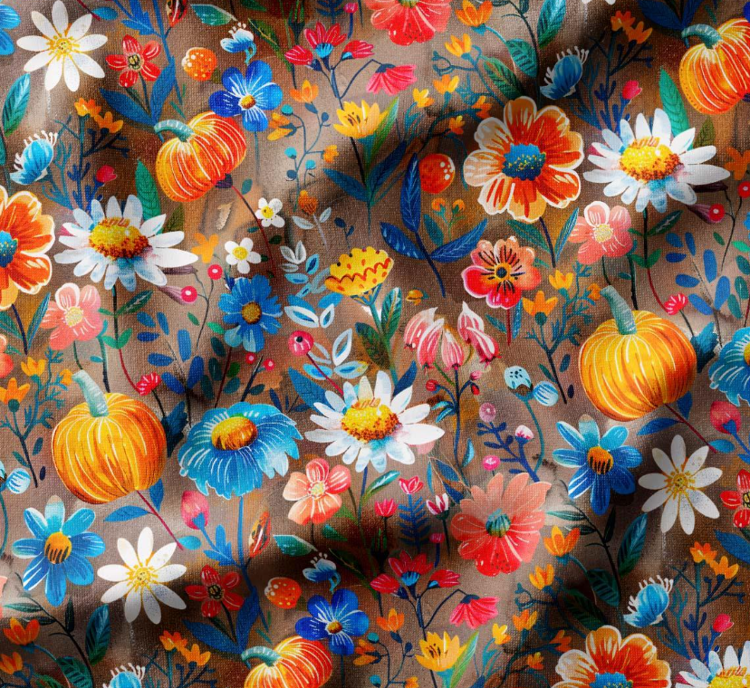 Pumpkin Flower Garden Patterned Fabric SCB055 