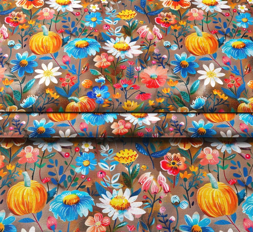 Pumpkin Flower Garden Patterned Fabric SCB055 