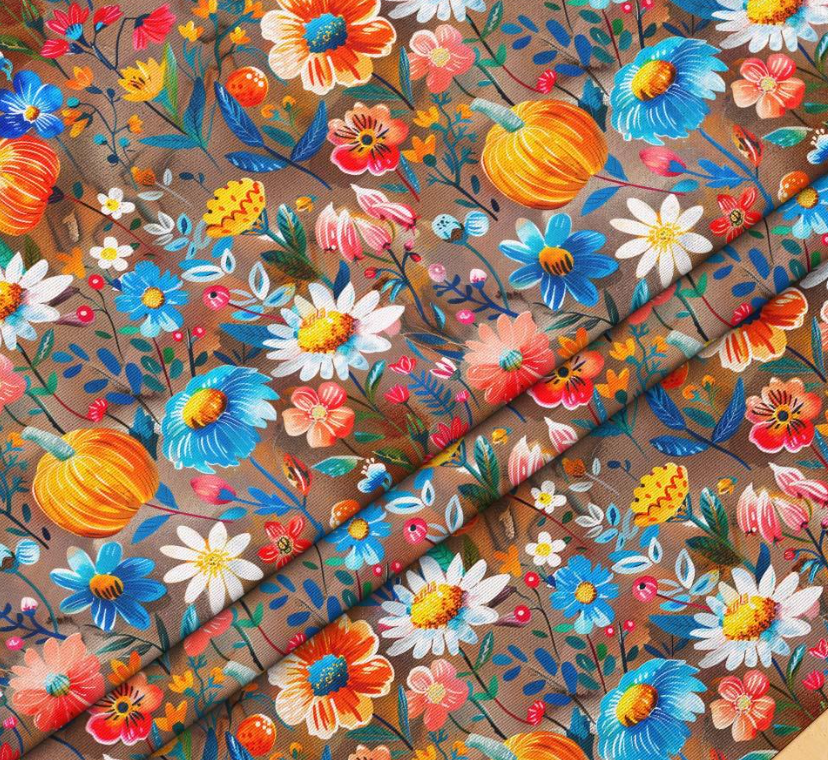 Pumpkin Flower Garden Patterned Fabric SCB055 