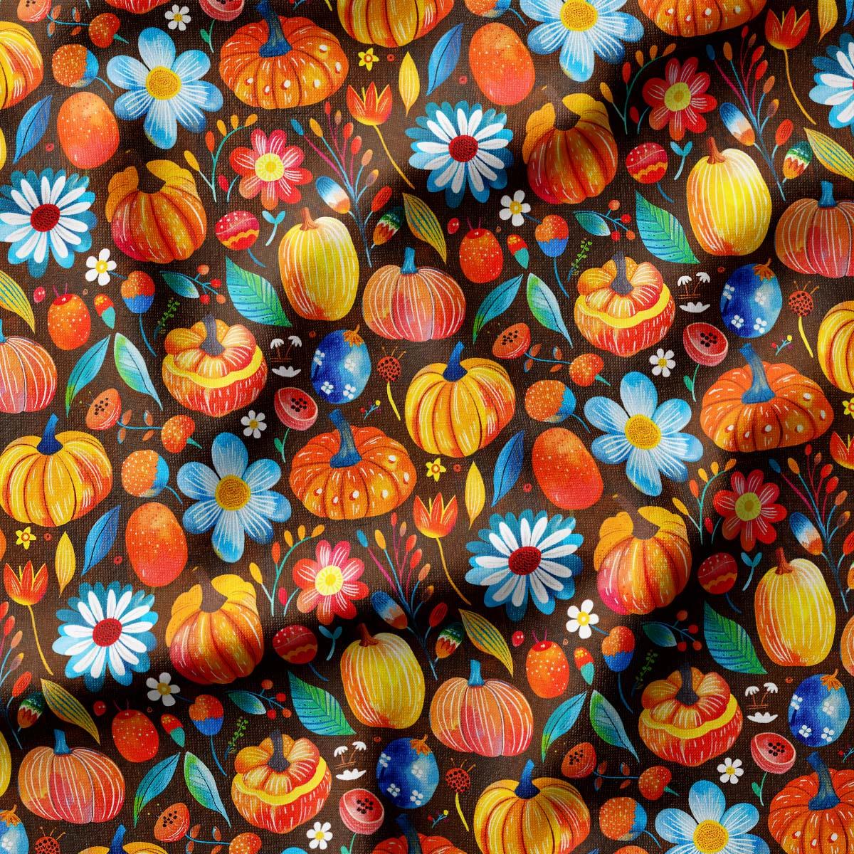 Pumpkin and Flowers Patterned Fabric SCB056 