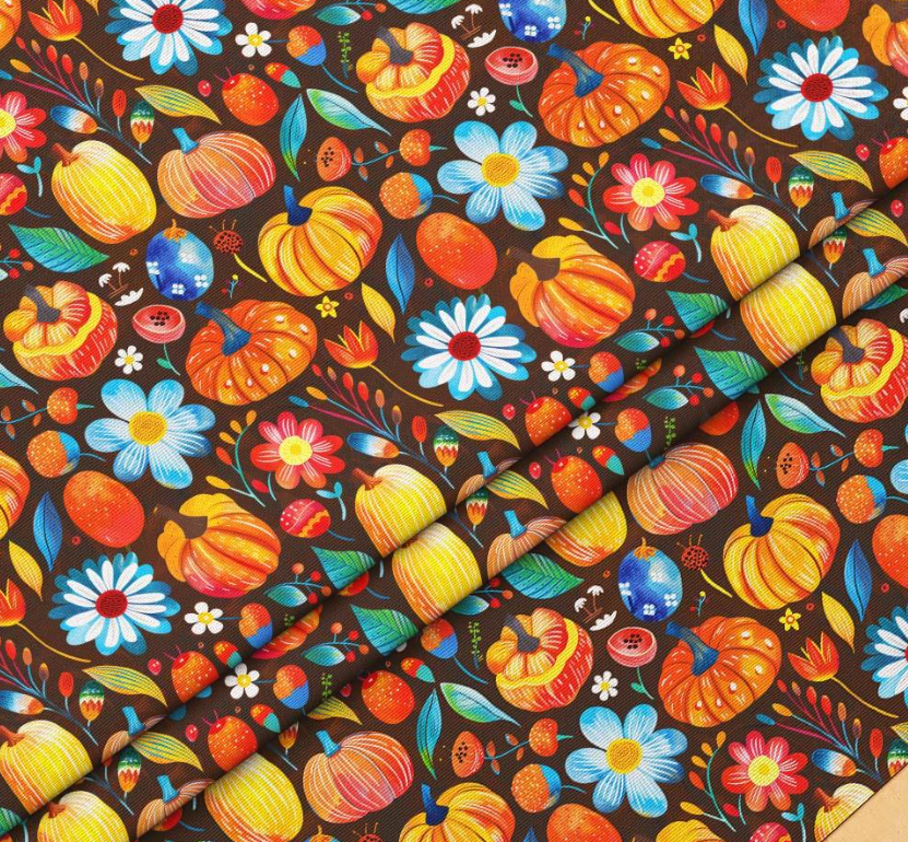 Pumpkin and Flowers Patterned Fabric SCB056 