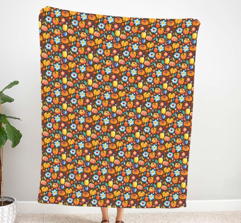 Pumpkin and Flowers Patterned Fabric SCB056 