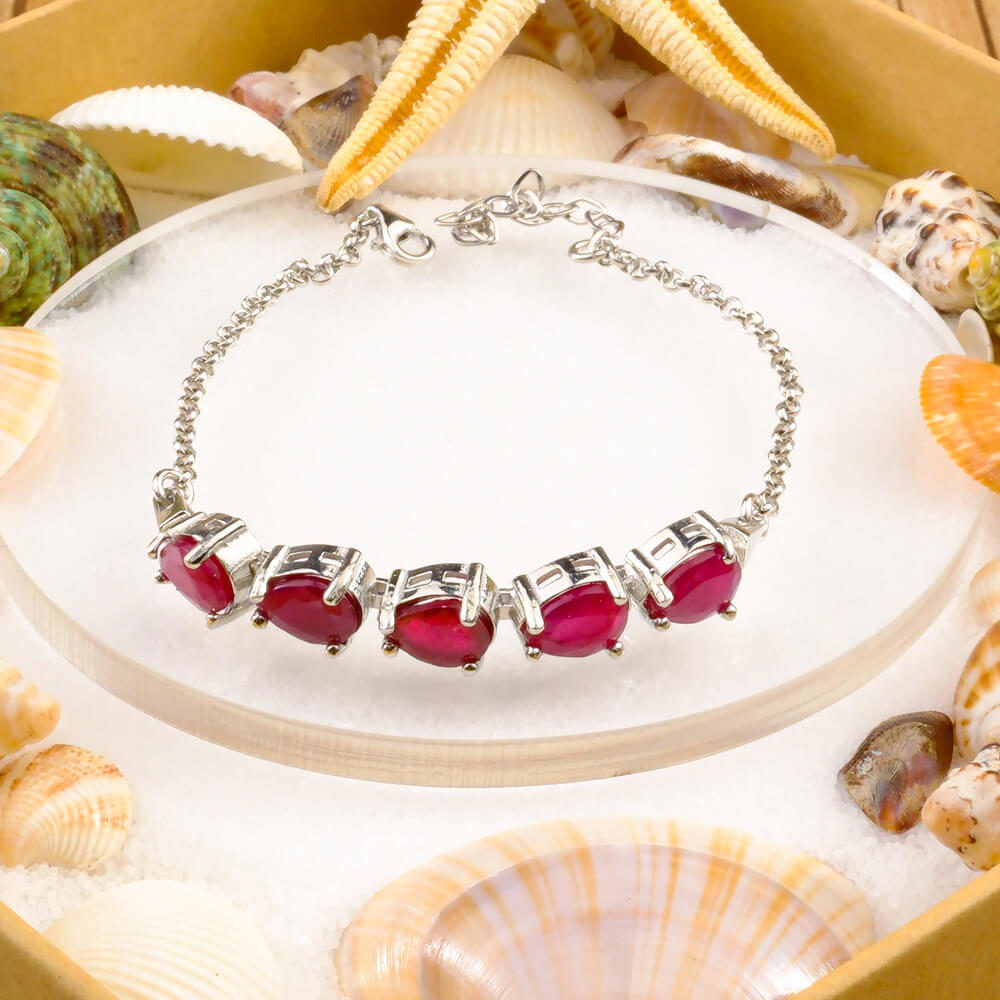 Ruby Natural Stone Silver Bracelet SBC-028 