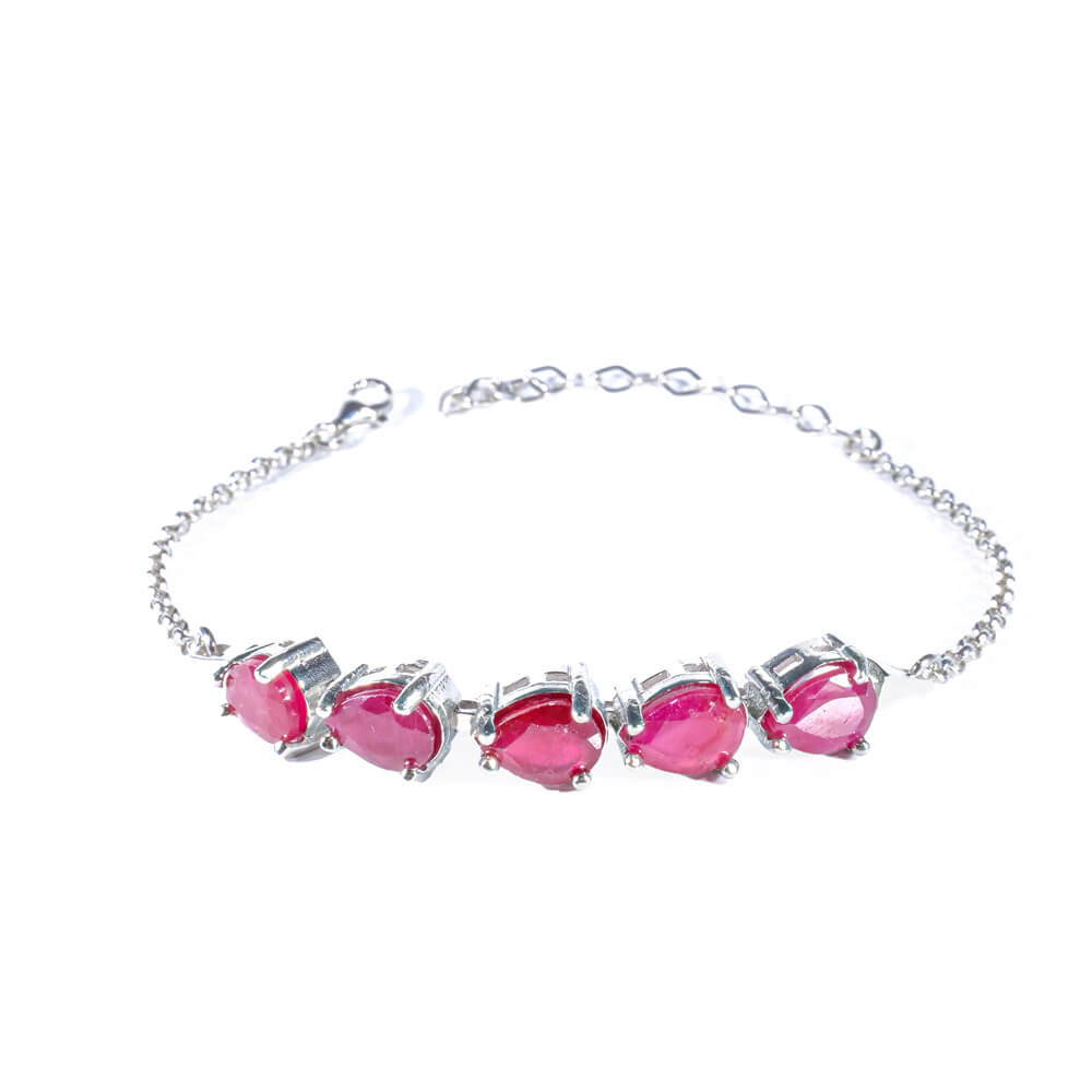 Ruby Natural Stone Silver Bracelet SBC-028 