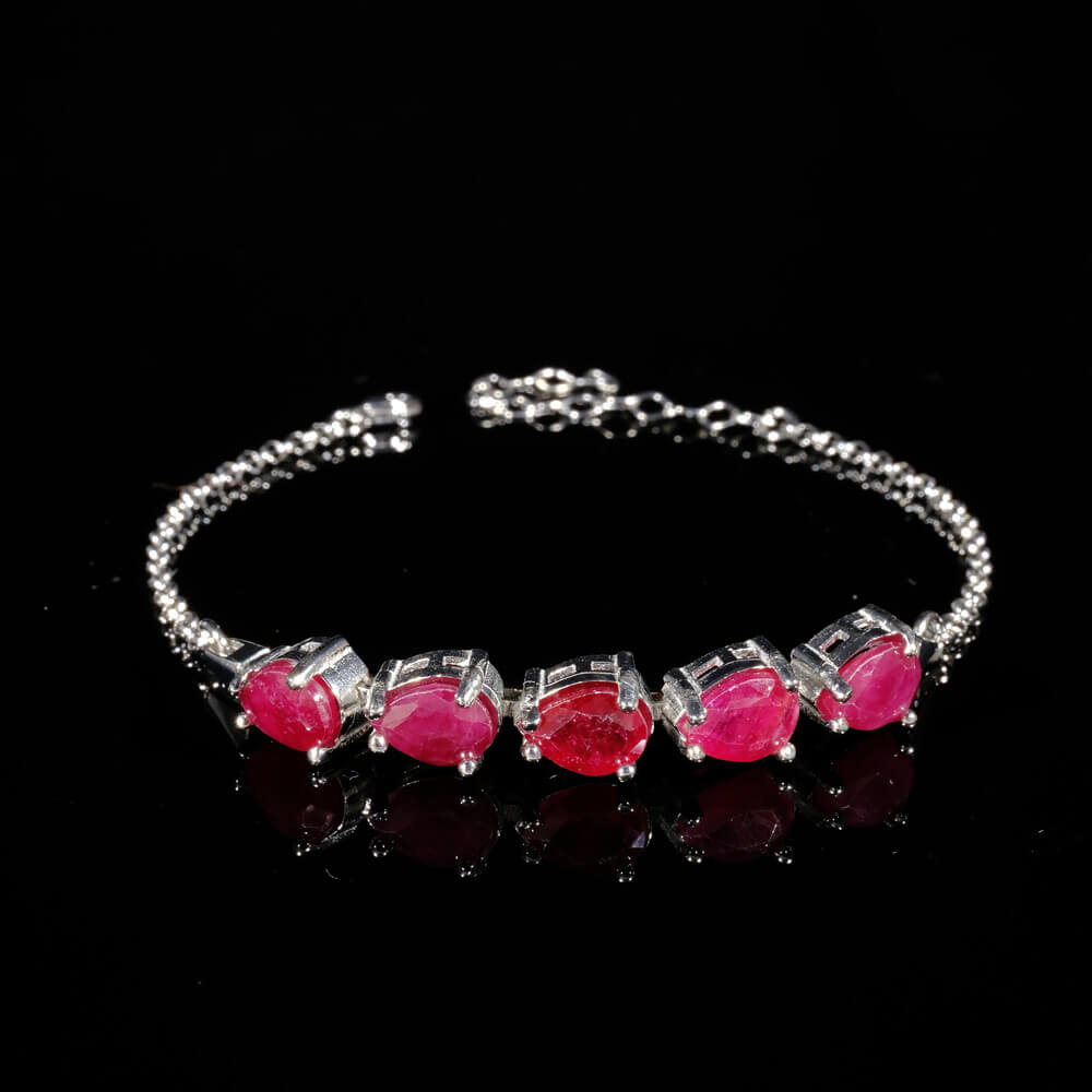 Ruby Natural Stone Silver Bracelet SBC-028 