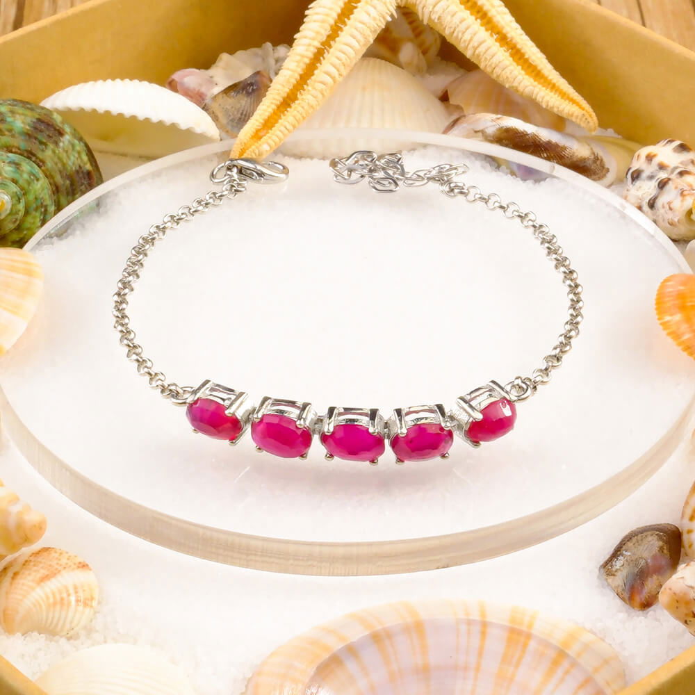 Ruby Natural Stone Silver Bracelet SBC-028 