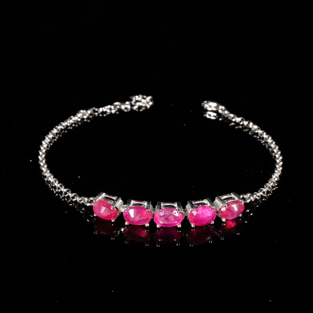 Ruby Natural Stone Silver Bracelet SBC-028 