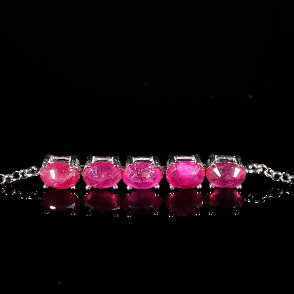 Ruby Natural Stone Silver Bracelet SBC-028 