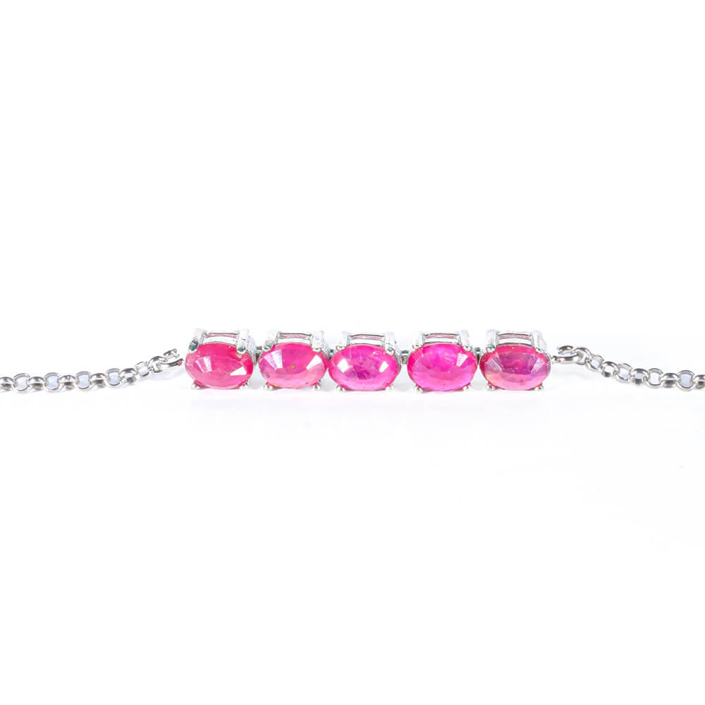 Ruby Natural Stone Silver Bracelet SBC-028 