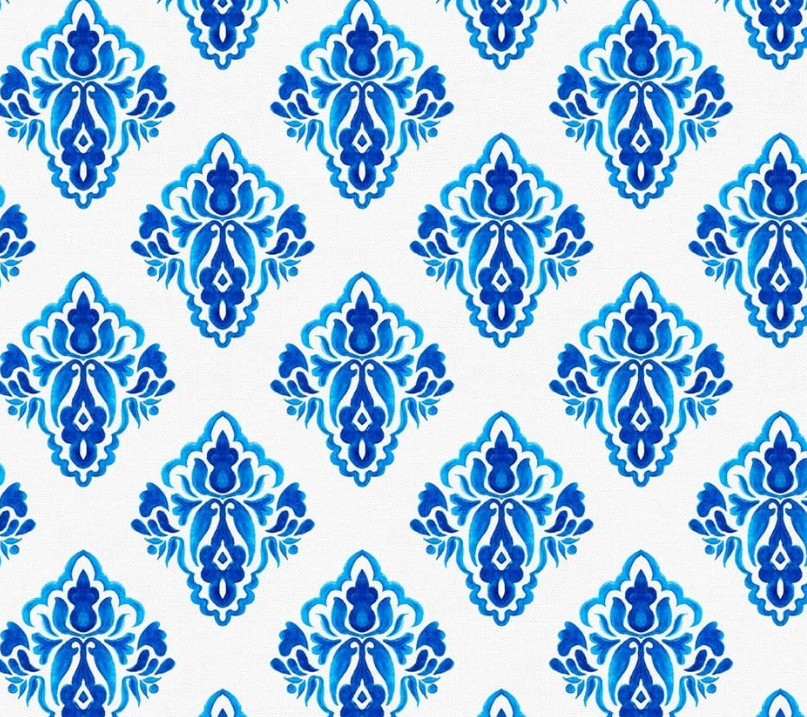 Blue Watercolor Damask Patterned Fabric SCB-378