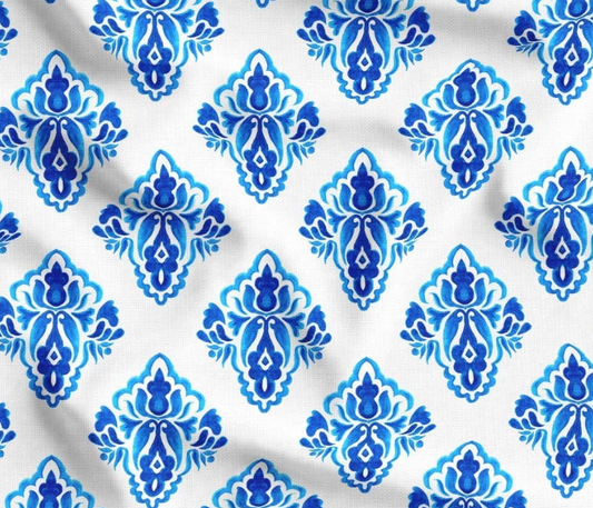 Blue Watercolor Damask Patterned Fabric SCB-378