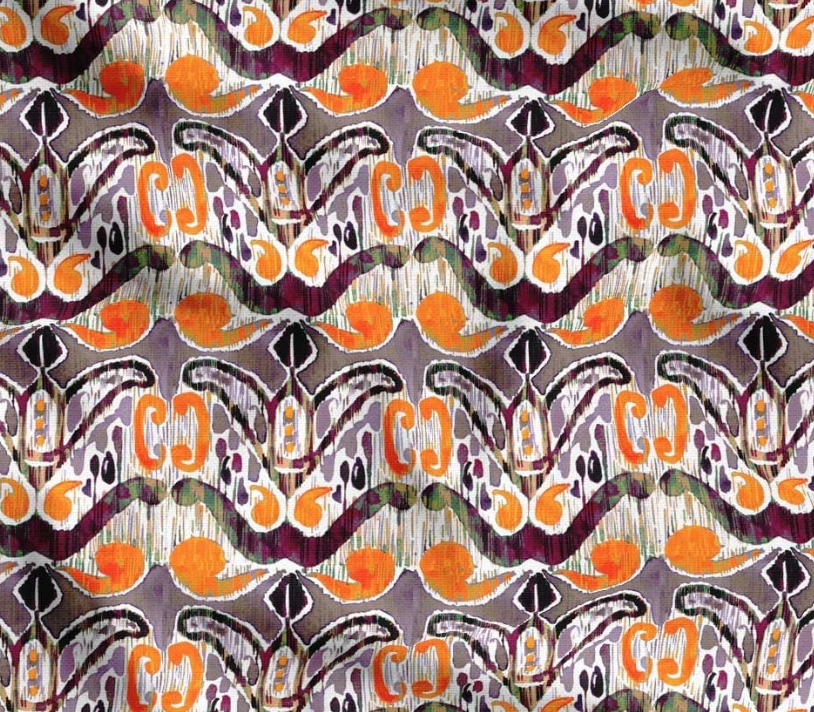 Orange Purple Ikat Patterned Fabric SCB-387