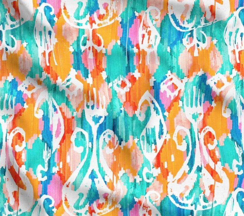 Blue Orange Watercolor Ikat Patterned Fabric SCB-390