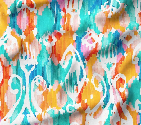 Blue Orange Watercolor Ikat Patterned Fabric SCB-390