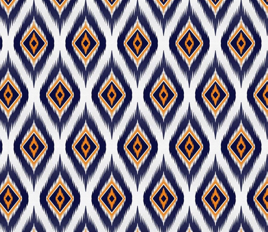 Navy Orange Diamond Ikat Patterned Fabric SCB-395