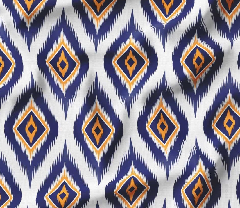 Navy Orange Diamond Ikat Patterned Fabric SCB-395