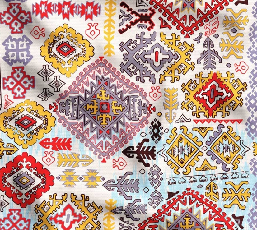 Yellow Red Ethnic Patterned Fabric SCB-398