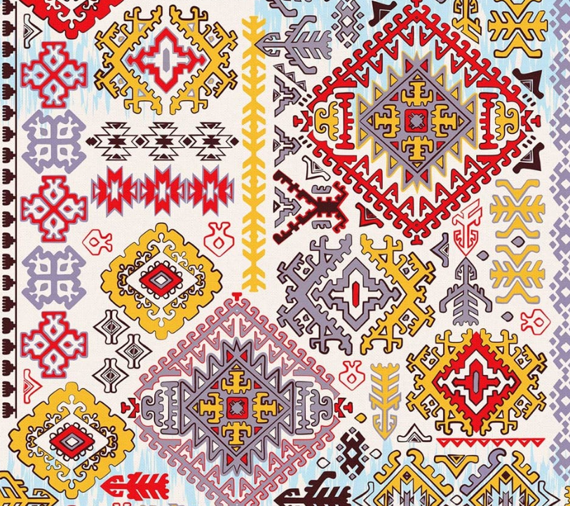 Yellow Red Ethnic Patterned Fabric SCB-398