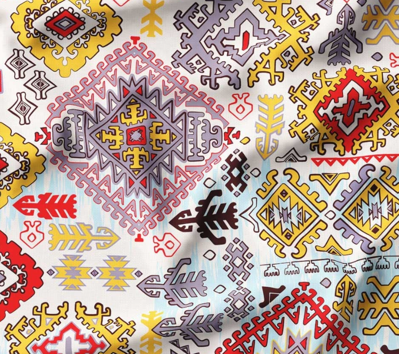 Yellow Red Ethnic Patterned Fabric SCB-398