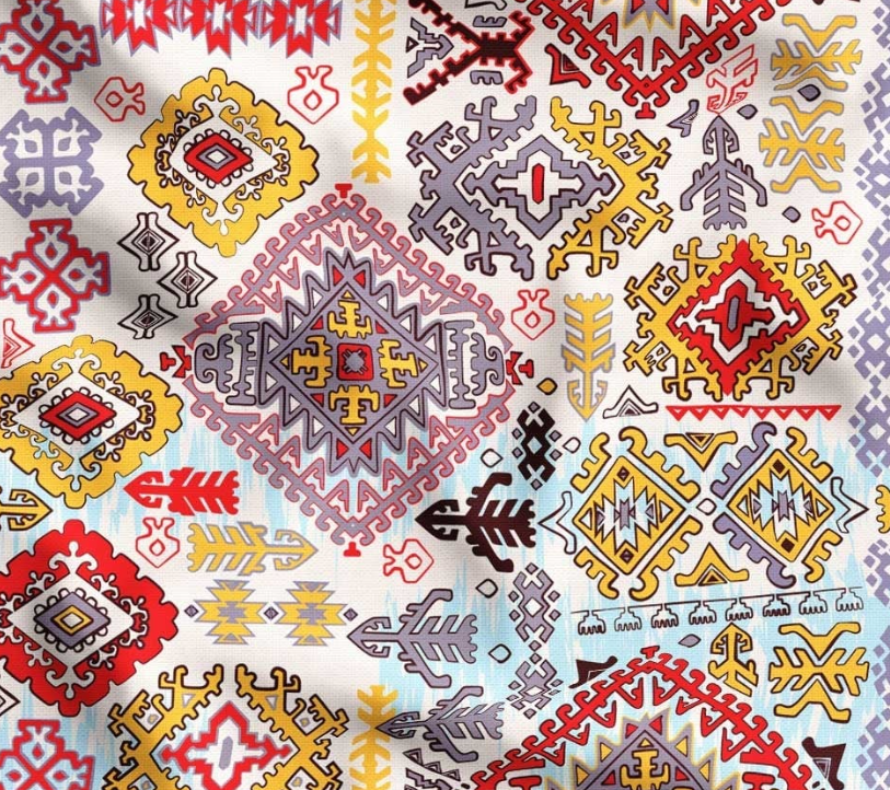 Yellow Red Ethnic Patterned Fabric SCB-398