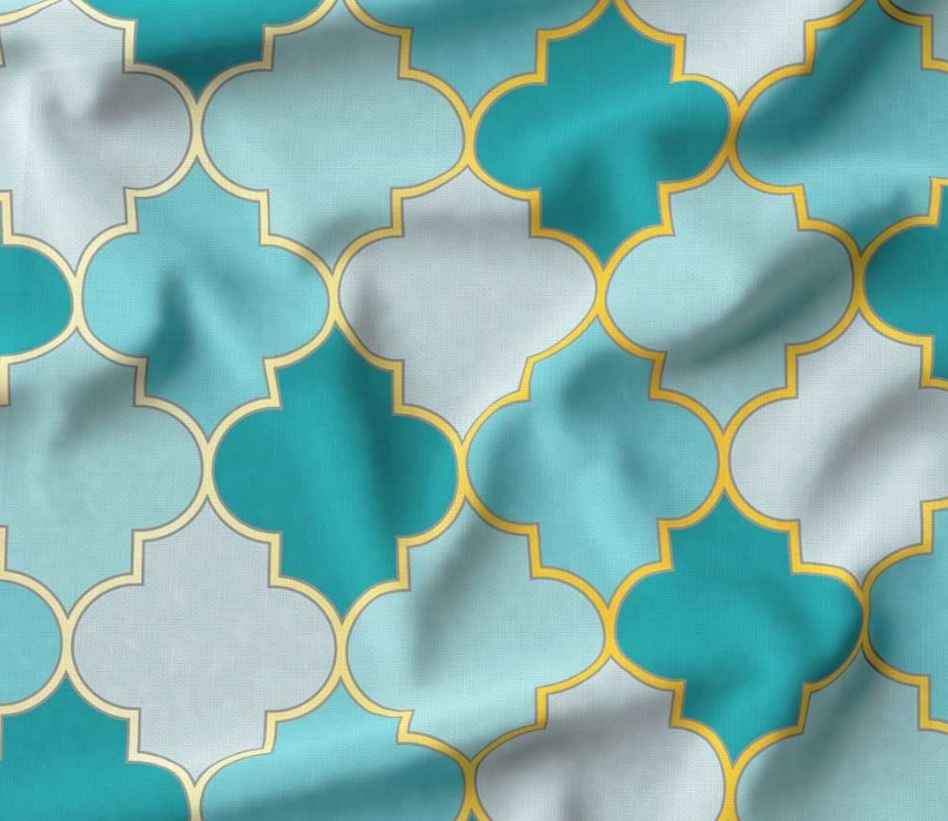 Turquoise Gold Moroccan Patterned Fabric SCB-406