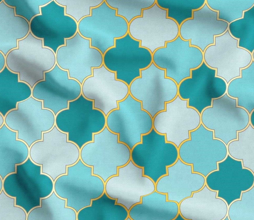 Turquoise Gold Moroccan Patterned Fabric SCB-406