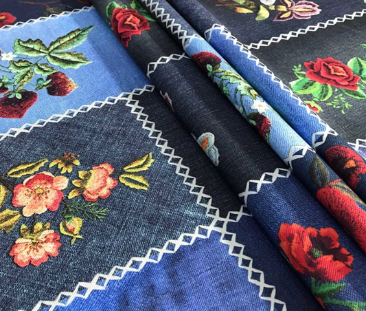 Blue Jean Patchwork Fabric (White Stitch) SCB-423