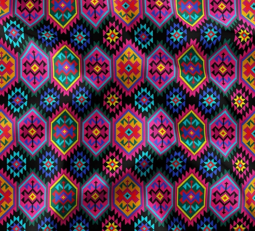 Vibrant Colorful Anatolian Kilim Patterned Fabric SCB-428