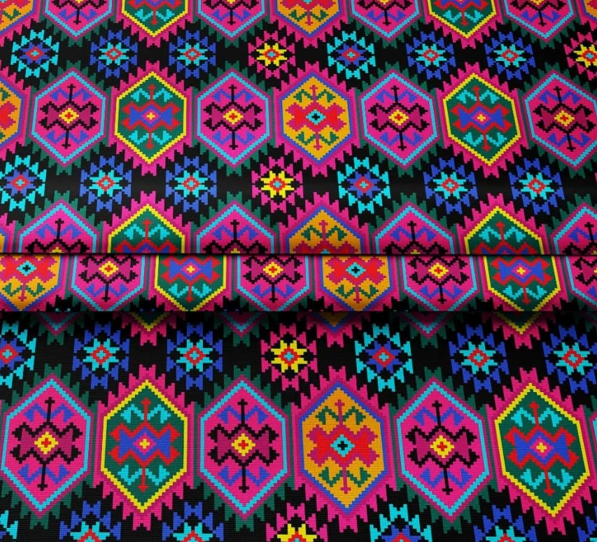 Vibrant Colorful Anatolian Kilim Patterned Fabric SCB-428