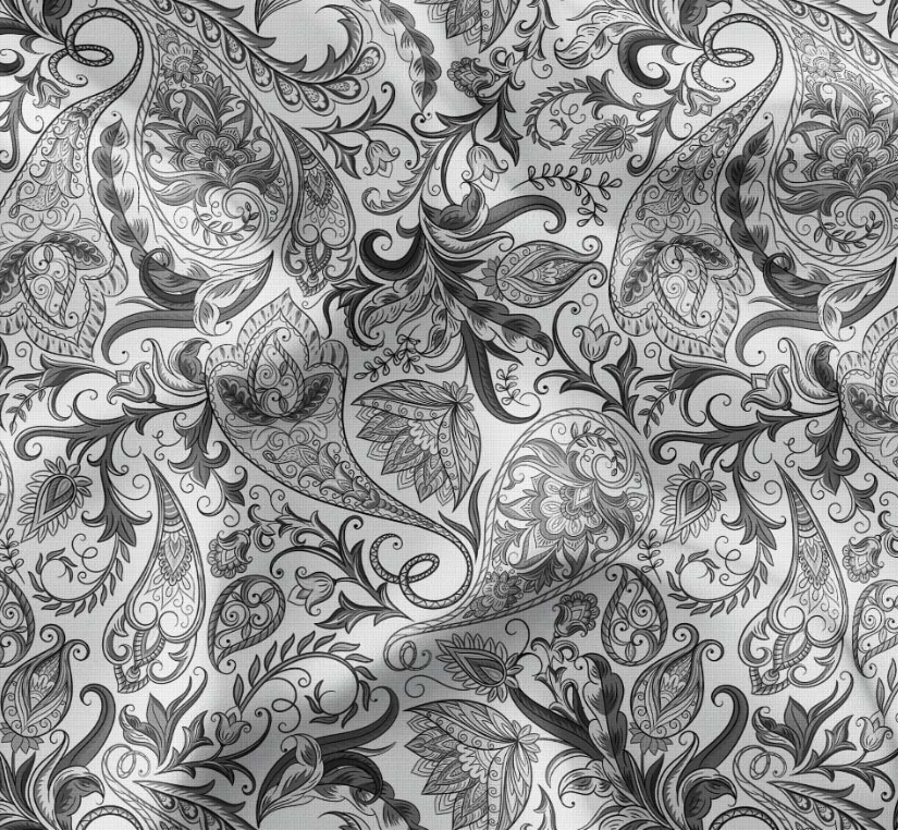 Black and White Tile Paisley Patterned Fabric SCB-433