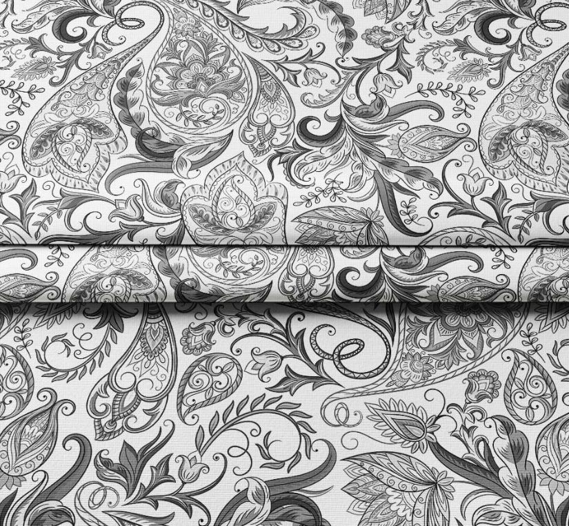 Black and White Tile Paisley Patterned Fabric SCB-433