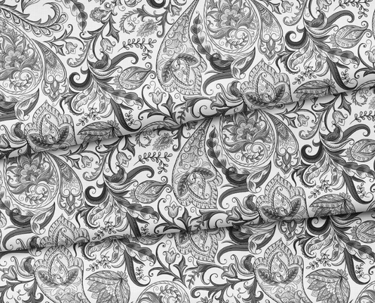 Black and White Tile Paisley Patterned Fabric SCB-433