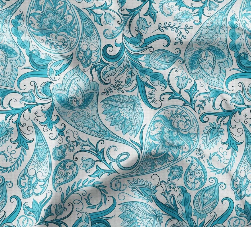 Turquoise Tile Paisley Patterned Fabric SCB-434