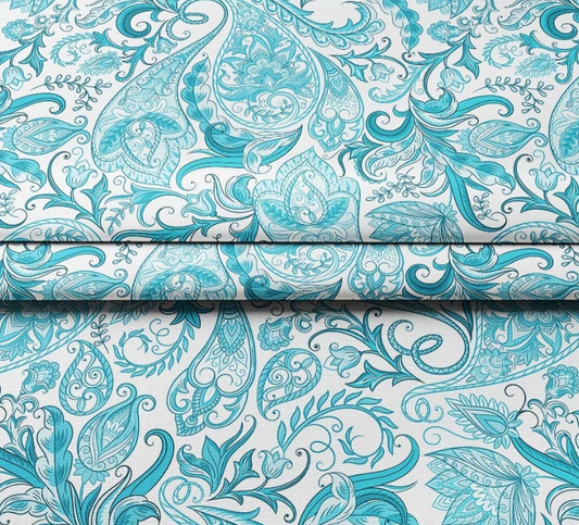 Turquoise Tile Paisley Patterned Fabric SCB-434