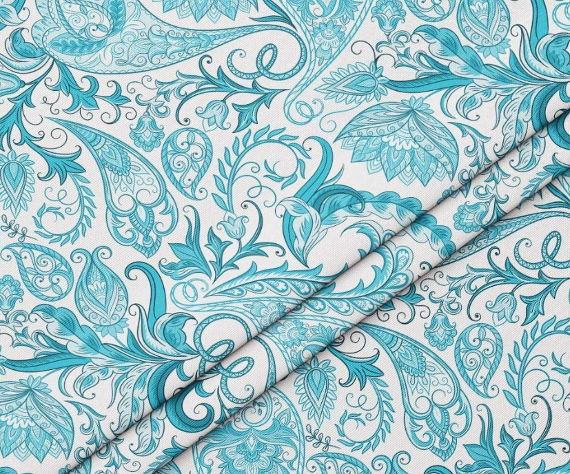 Turquoise Tile Paisley Patterned Fabric SCB-434