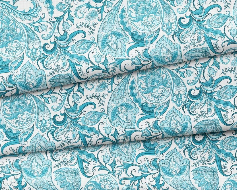 Turquoise Tile Paisley Patterned Fabric SCB-434