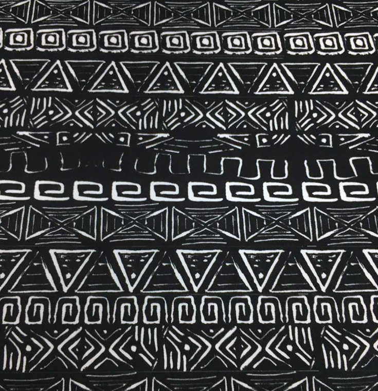 Black and White Vintage Aztec Patterned Fabric SCB-455