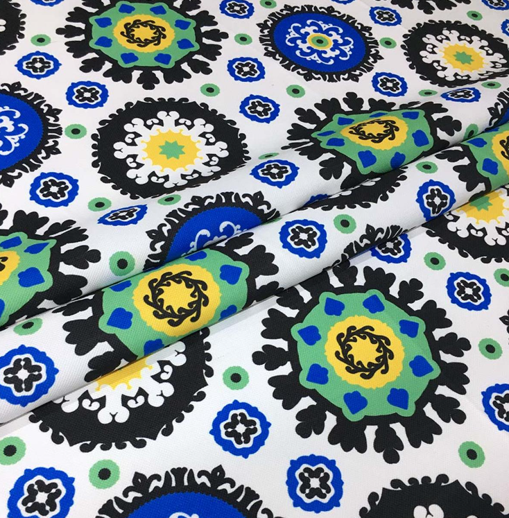 Blue and Black Uzbek Floral Patterned Fabric SCB-459