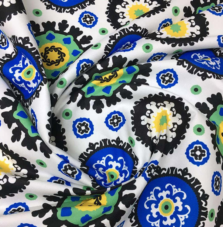 Blue and Black Uzbek Floral Patterned Fabric SCB-459