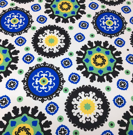 Blue and Black Uzbek Floral Patterned Fabric SCB-459