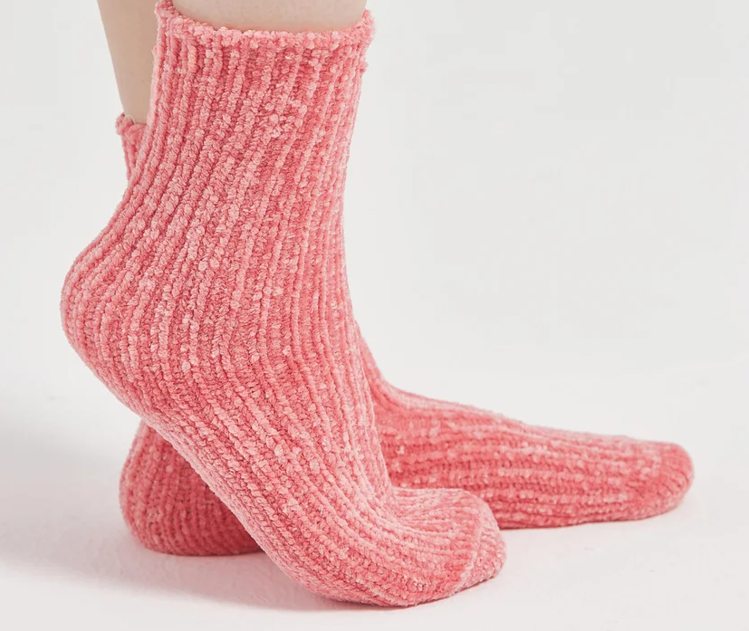 Pink Velvet Textured Winter Socks for Women SCB-337