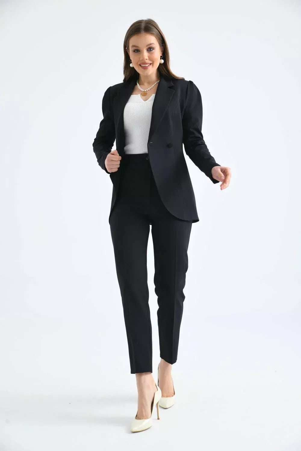 Shoulder Shirred Suit Black 