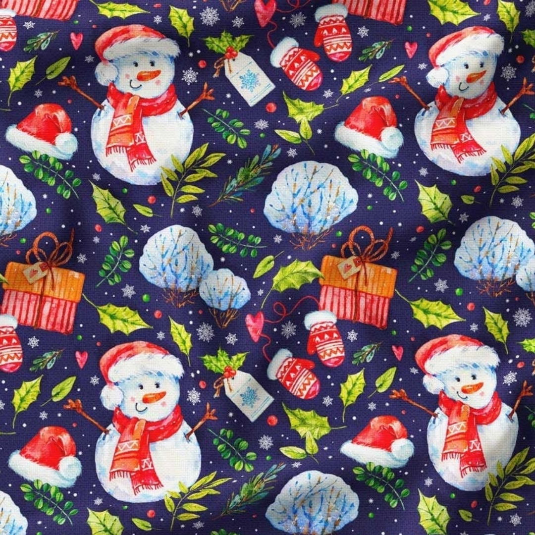 Snowman Patterned Christmas Fabric - SCB-F12352 