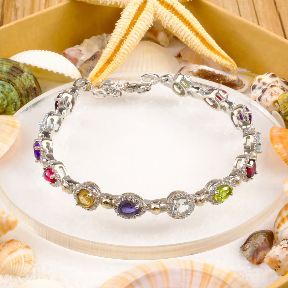 Special Mixed Gemstone Silver Bracelet SCB-015 