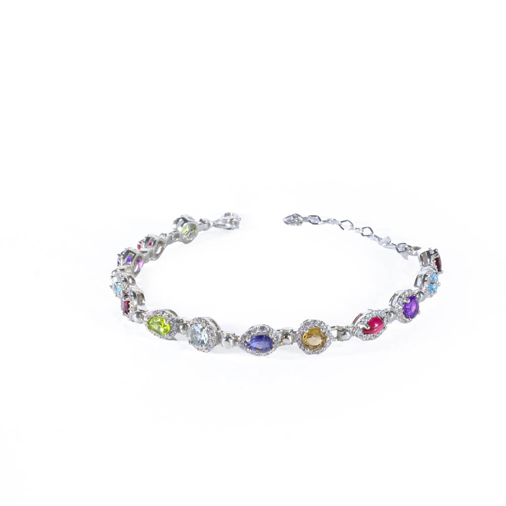 Special Mixed Gemstone Silver Bracelet SCB-015 