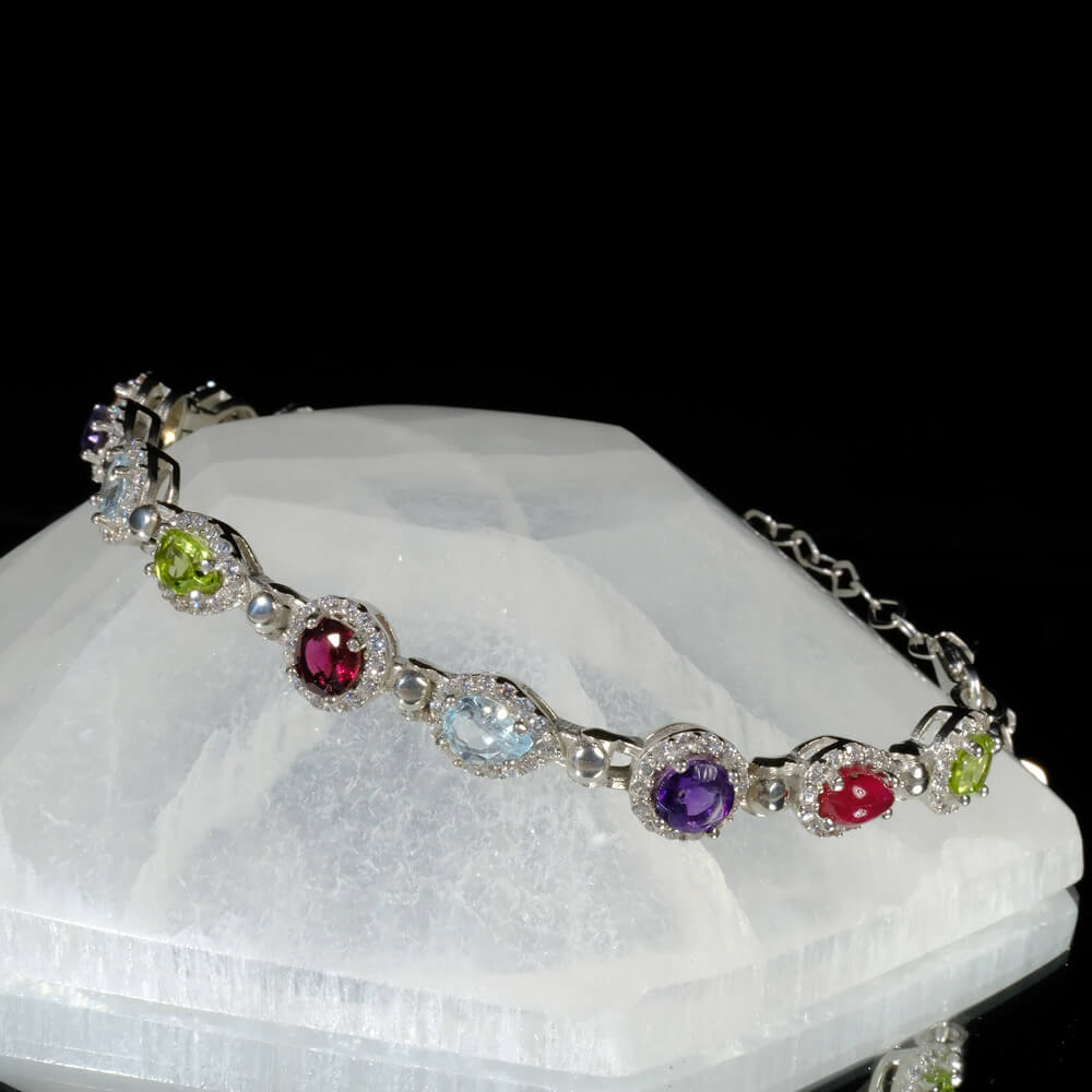 Special Mixed Gemstone Silver Bracelet SCB-015 