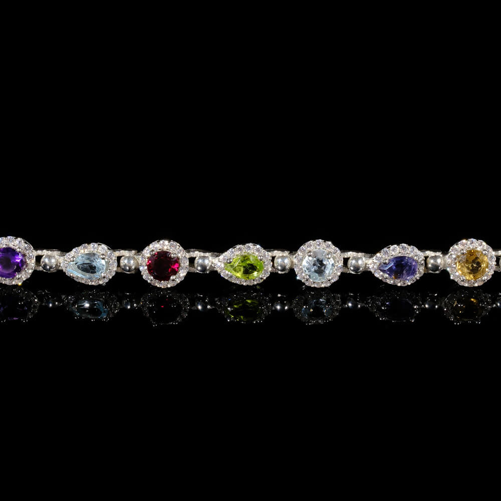 Special Mixed Gemstone Silver Bracelet SCB-015 